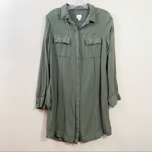 A New Day Army Green Long Sleeve Shirt Dress
